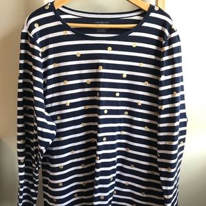 Lane Bryant striped top with gold polka dots